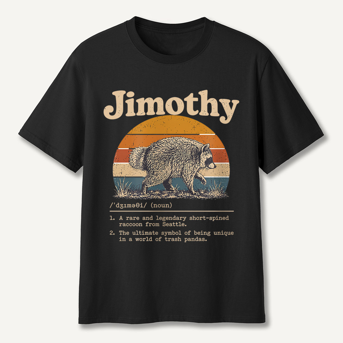 Jimothy Definition Retro Sunset Raccoon T-Shirt