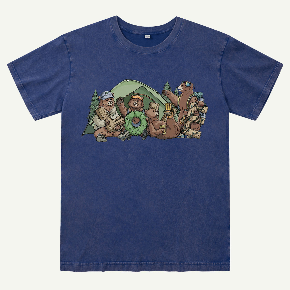 Happy Camping Bears Washed T-Shirt
