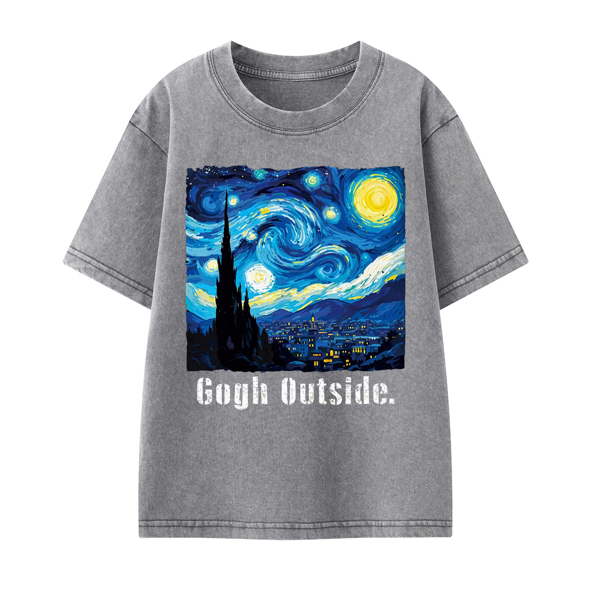 Swirl Night Sky Gogh Outside Kids Washed T-Shirt