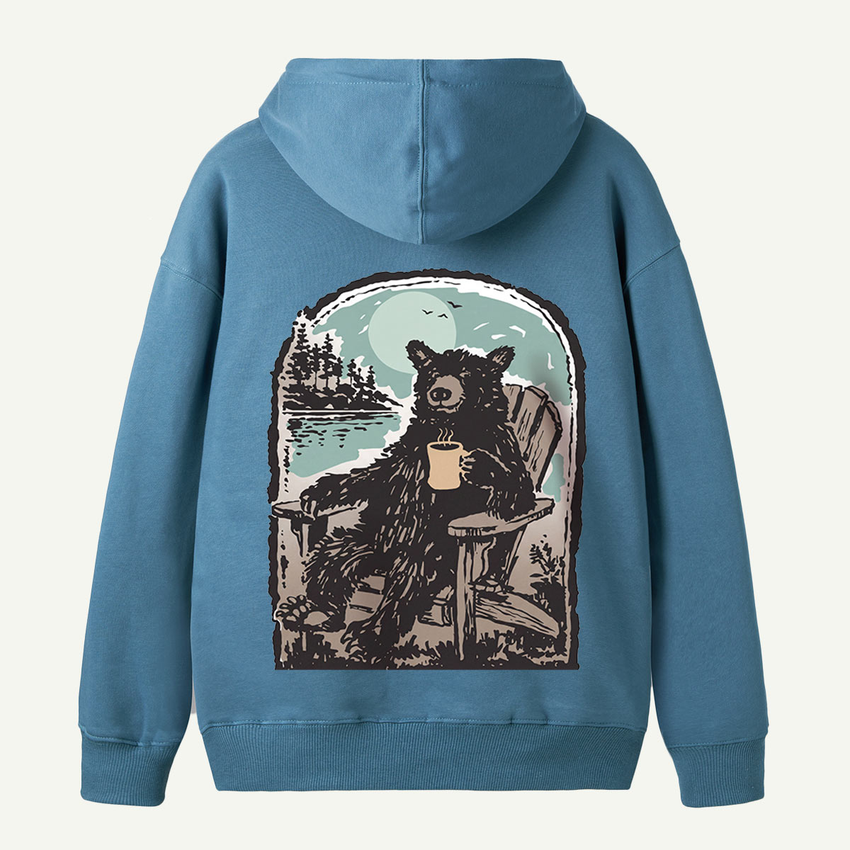 Relaxing Black Bear by the Lake Back Printed Hoodie