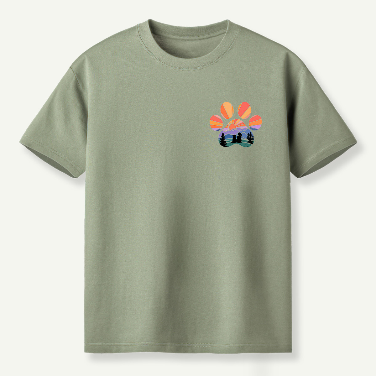 Dog Mountain Sunset Forest Paw Print T-Shirt