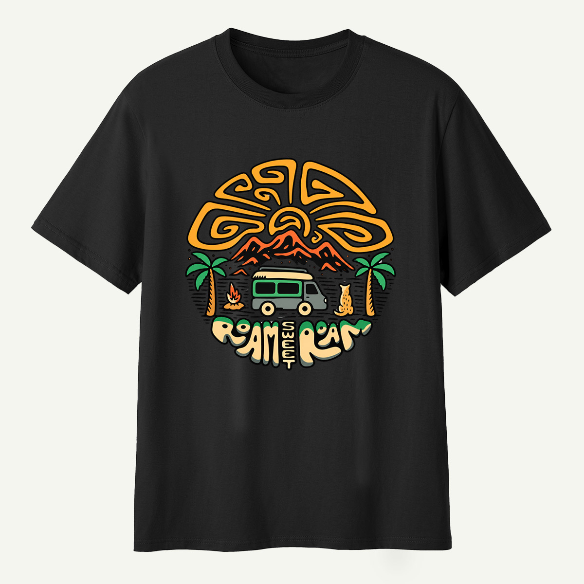 Roam Wild Camper Van Mountain Camping Adventure T-Shirt