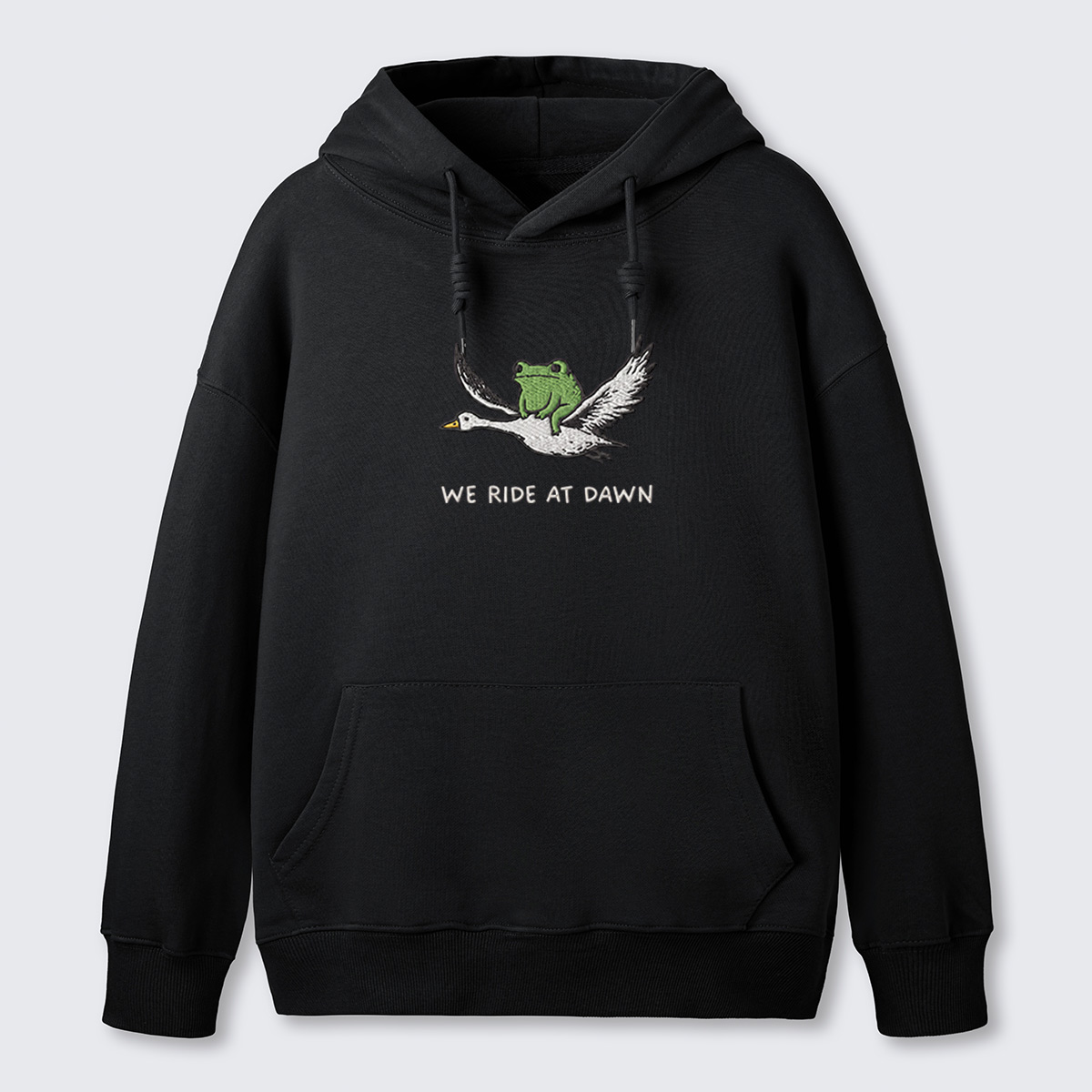 Crane and Frog Nature Duo Embroidered Cotton Hoodie