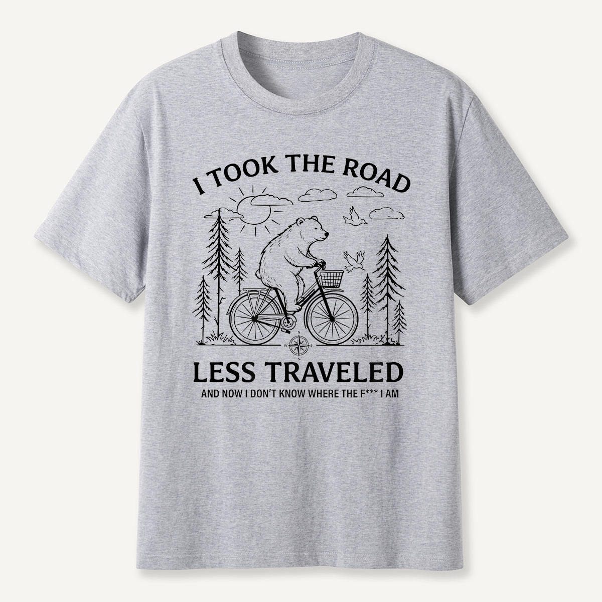 Bear Road Less Traveled Cycling Humor T-Shirt