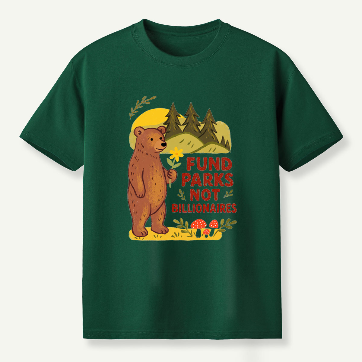 Fund Parks Not Billionaires Bear Wildflower Mountain Graphic T-Shirt