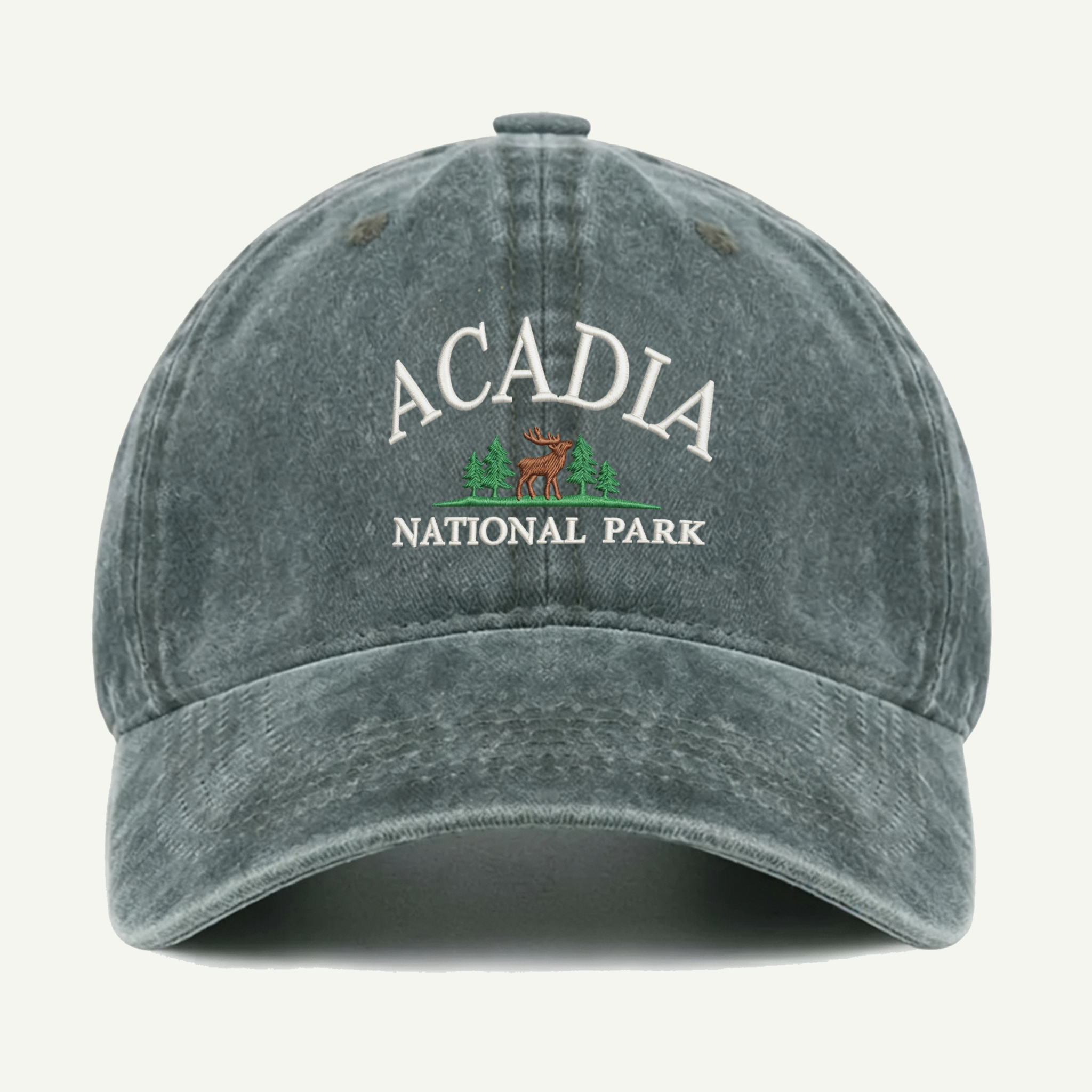 Acadia National Park Moose Forest Washed Embroidered Hat