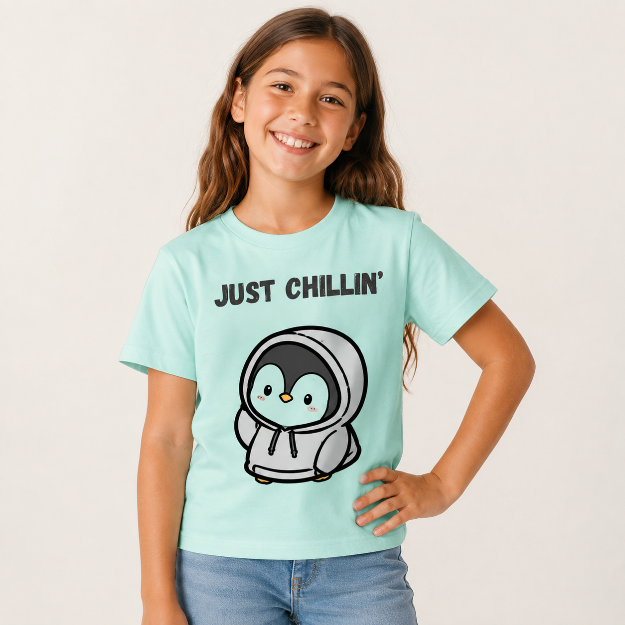 Just Chillin’ Hoodie Penguin Kids T-Shirt