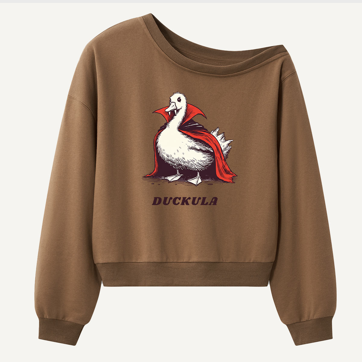 Duckula Gothic Duck Portrait Women Off Shoulder Sweatshirt