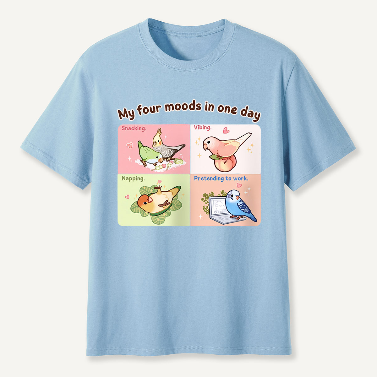 My Four Moods in One Day Cute Bird Cartoon T-Shirt