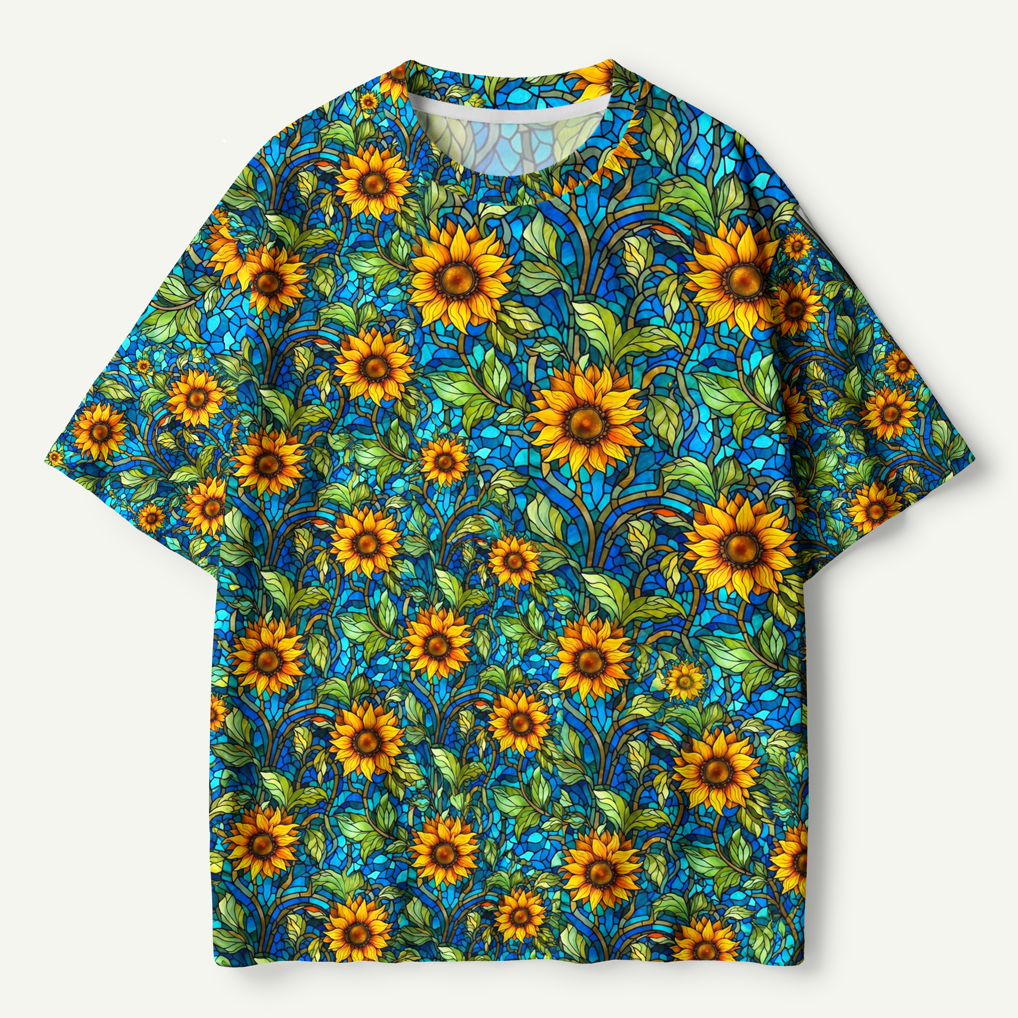 Sunflower Blue Garden Pattern Premium Pure Cotton Tee