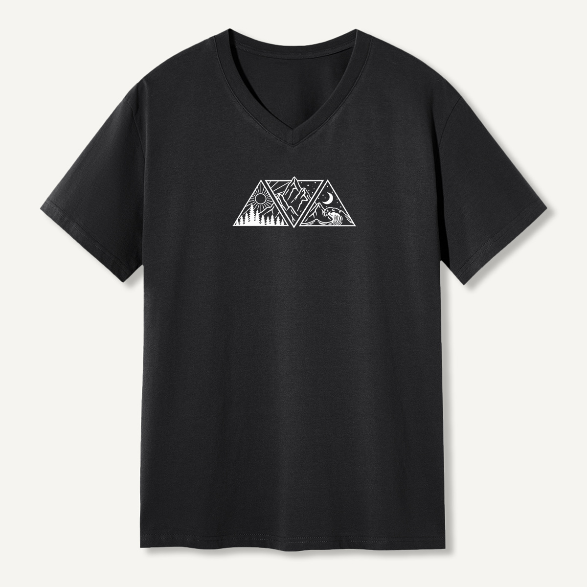 Minimal Mountain Sun And Moon Landscape V-neck T-Shirt