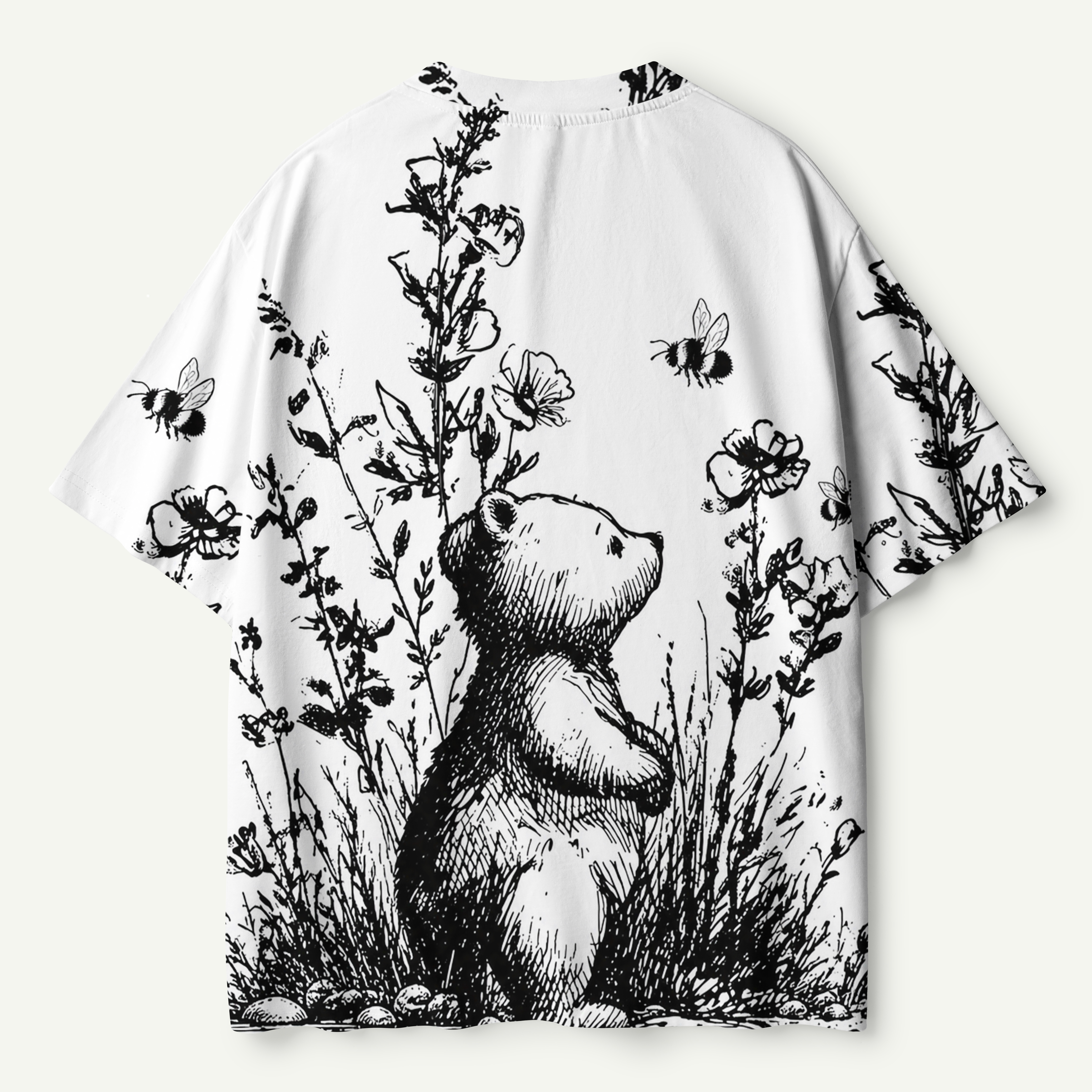 Woodland Bear Wildflower Sketch Premium Pure Cotton Tee