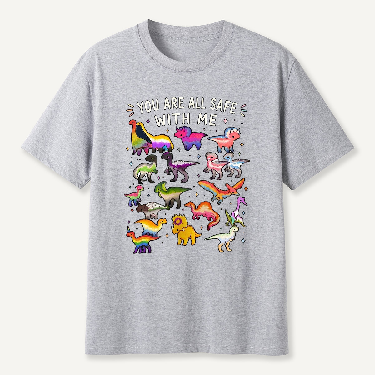 You Are Safe With Me Rainbow Dinosaur T-Shirt