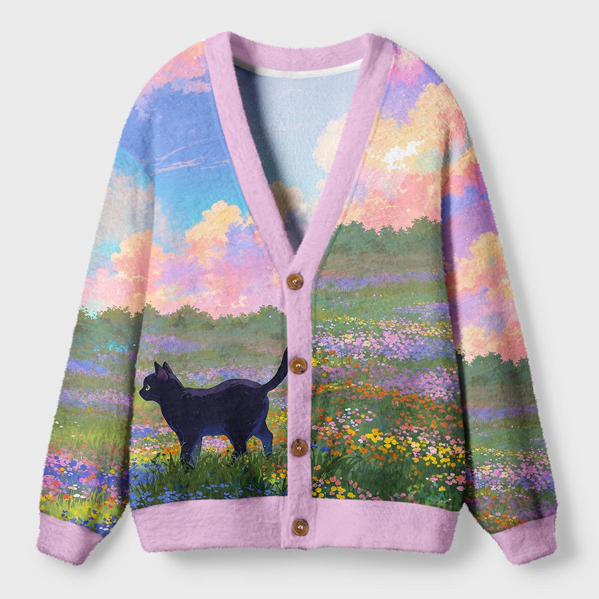 Mystic Black Cat Flower Ugly Cardigan Sweaters