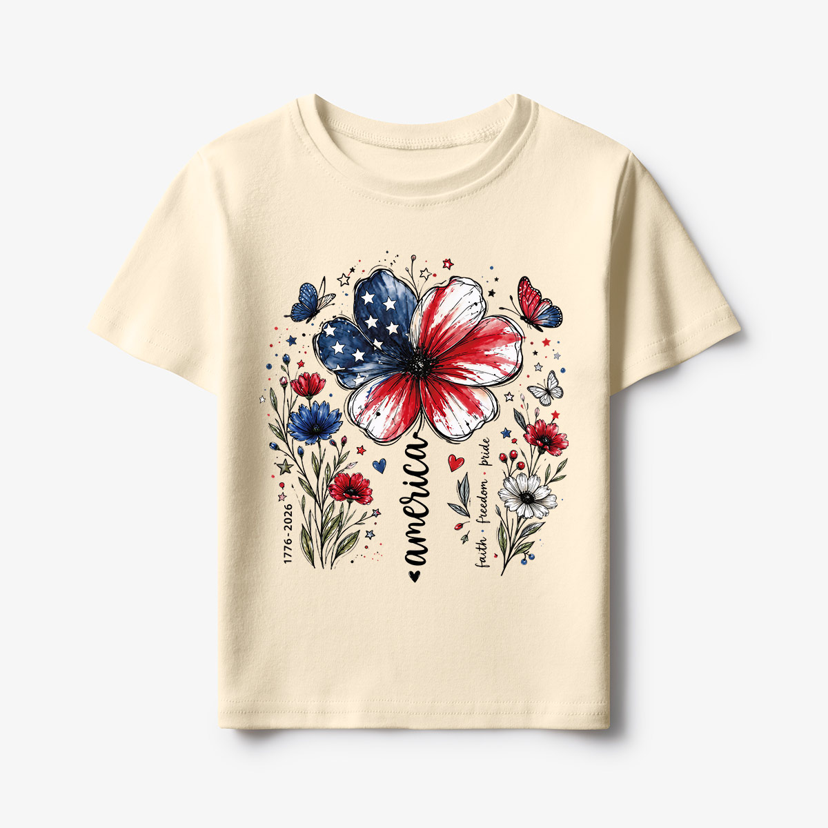 USA 250th Anniversary Floral Kids T-Shirt