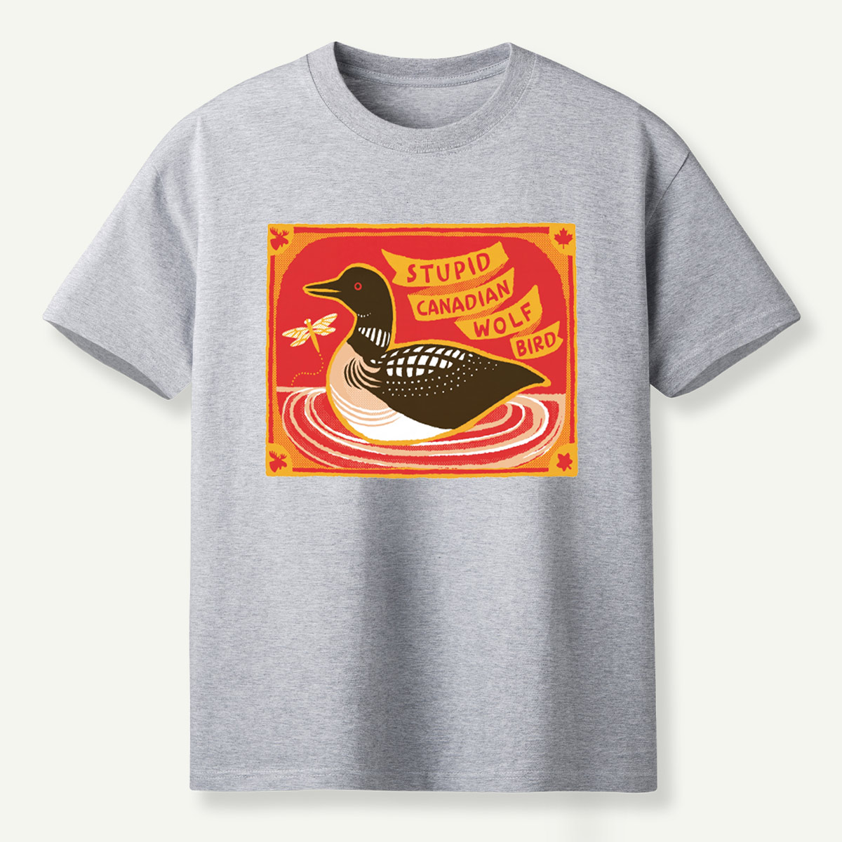 Stupid Canadian Wolf Bird Duck Lake Wildlife Retro Illustration T-Shirt