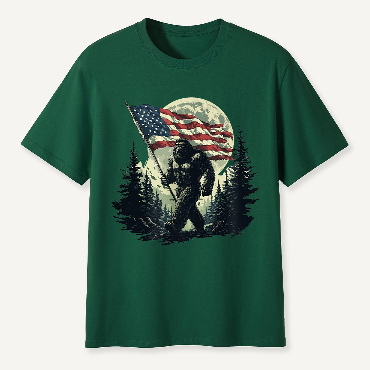 Forest Moon Cryptid with American Flag T-Shirt