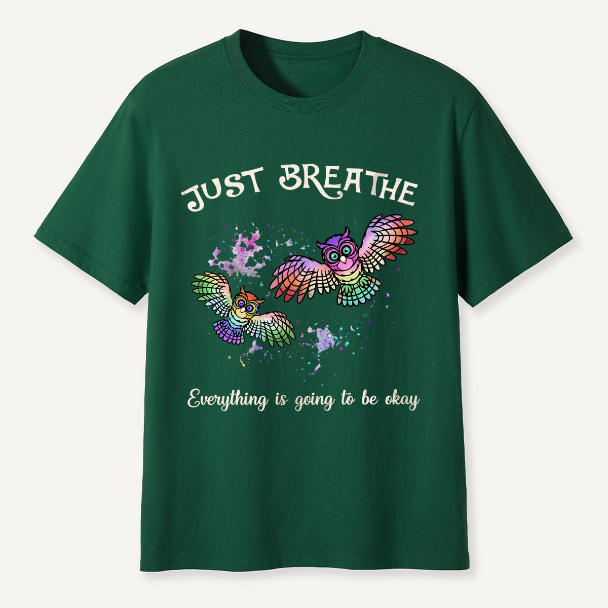 Just Breathe Colorful Owls T-Shirt