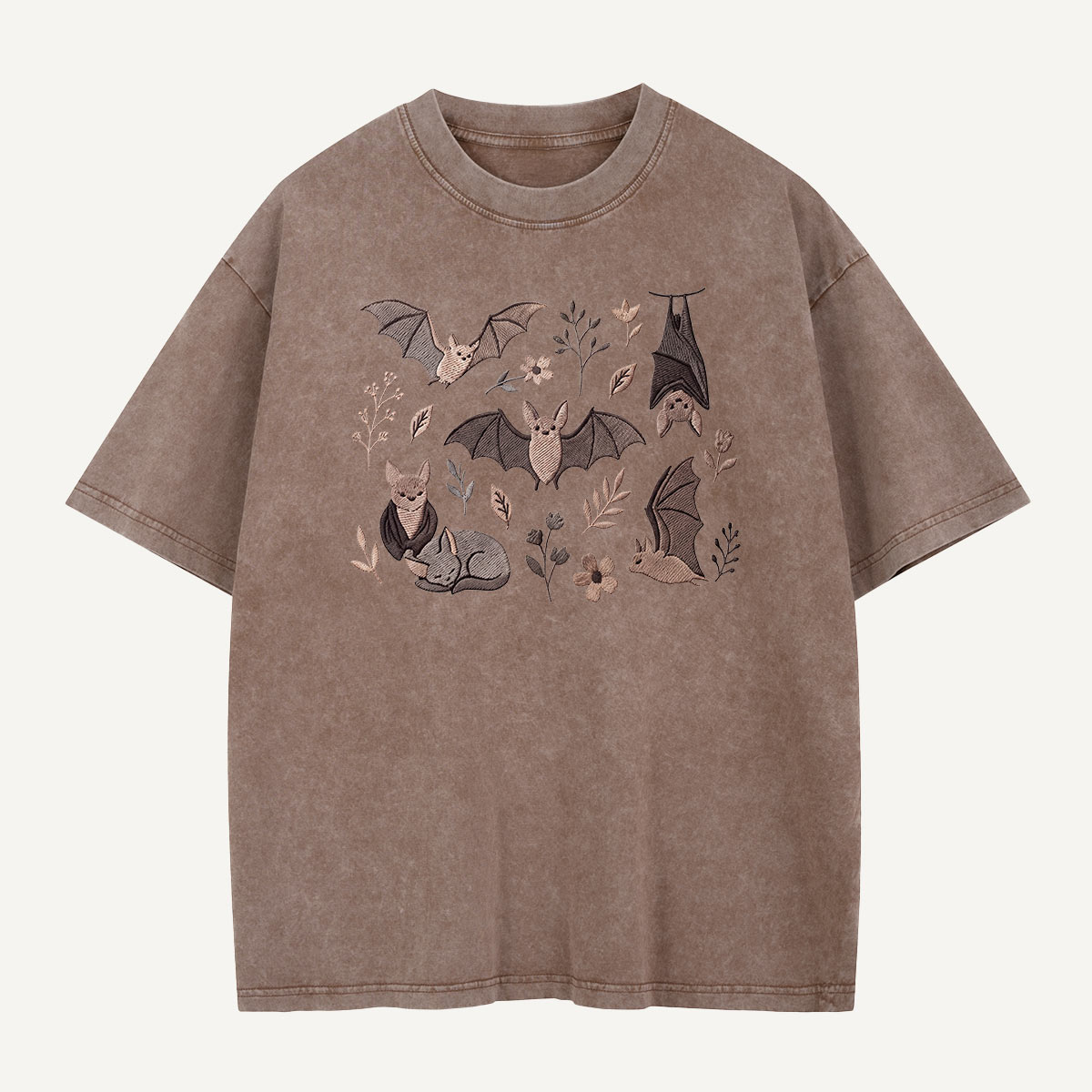 Bat Blooms & Midnight Wings Embroidered Washed T-Shirt
