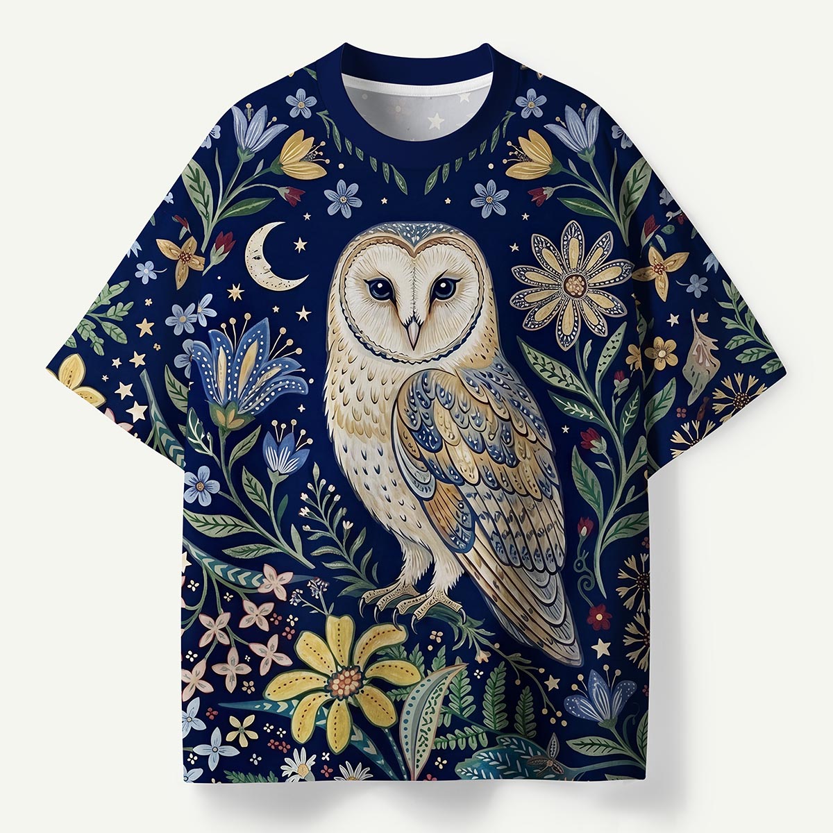 Owl and Floral Eco All-Over Print T-Shirt