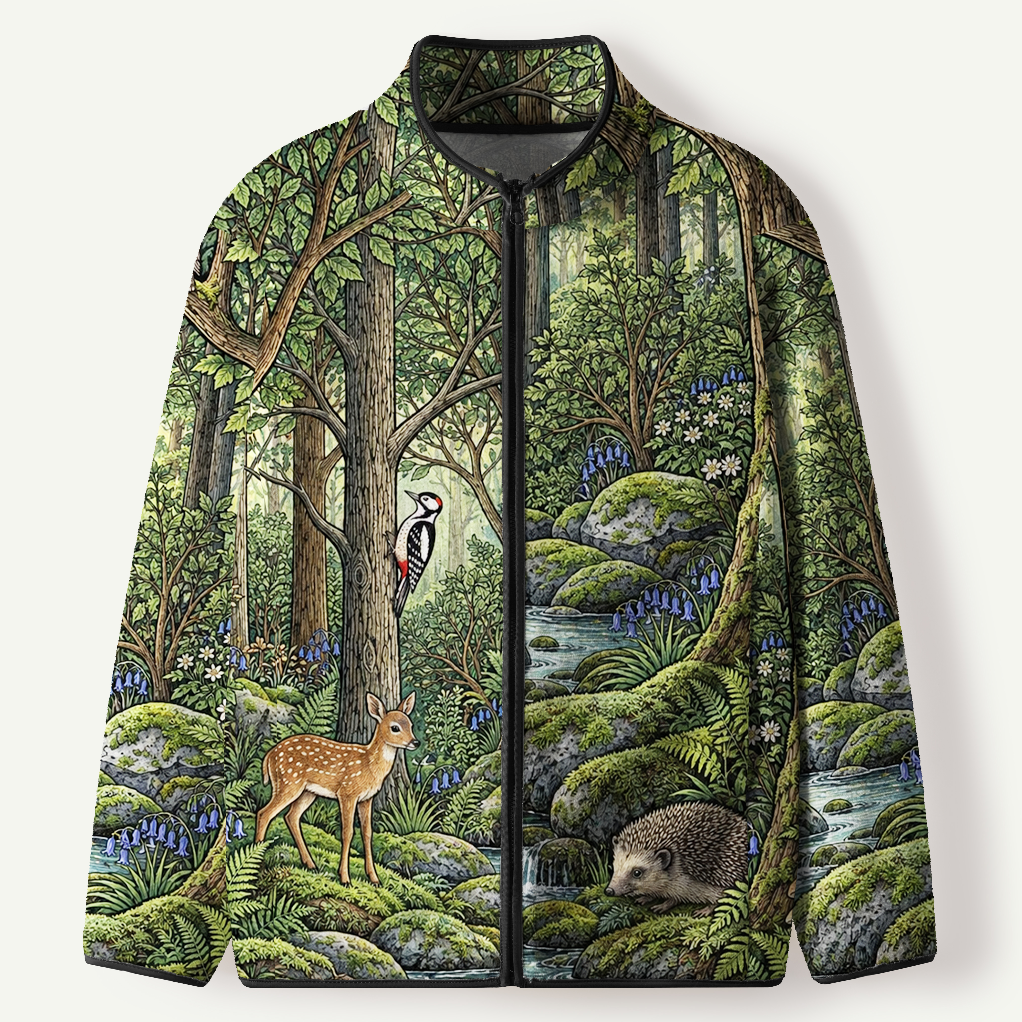 Deer In Enchanted Woodland Men's Flannel Zip Front Cardigan
