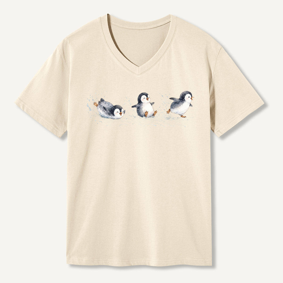 Sliding Penguins Snow Day V-neck T-Shirt