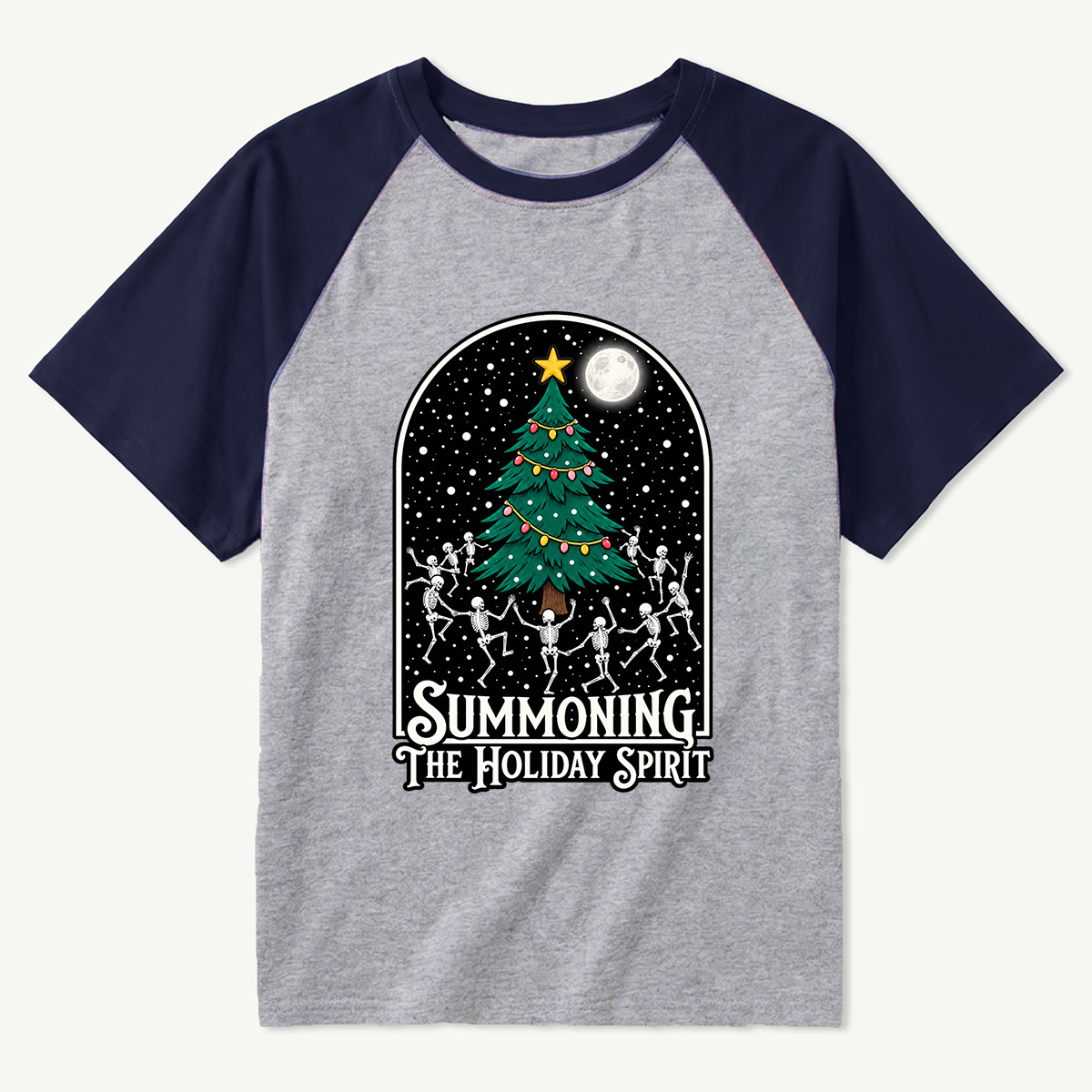Summoning The Holiday Spirit Skeleton Dance Raglan T-Shirt