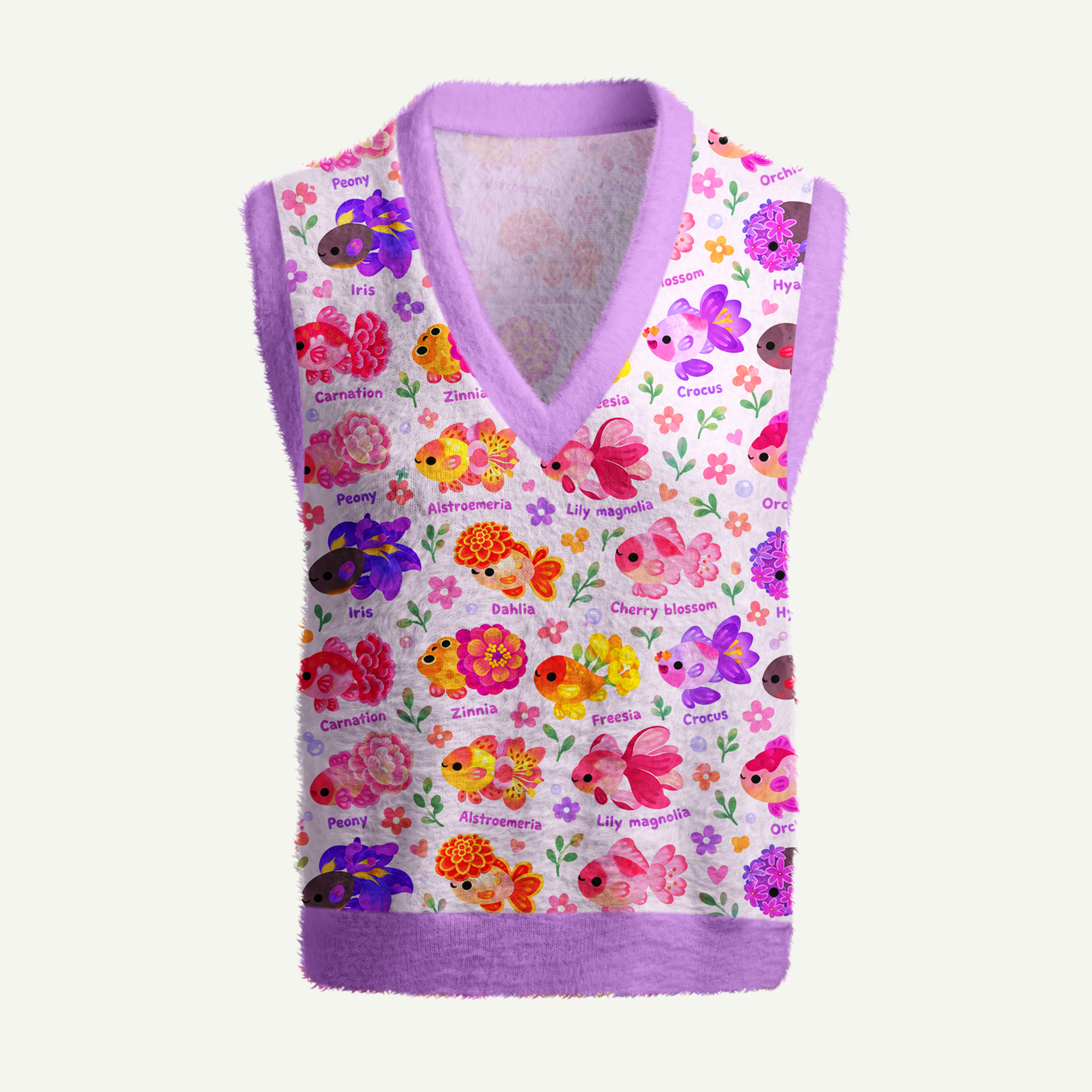 Floral Koi Bloom Garden Women's Fuzzy Vest Sweater