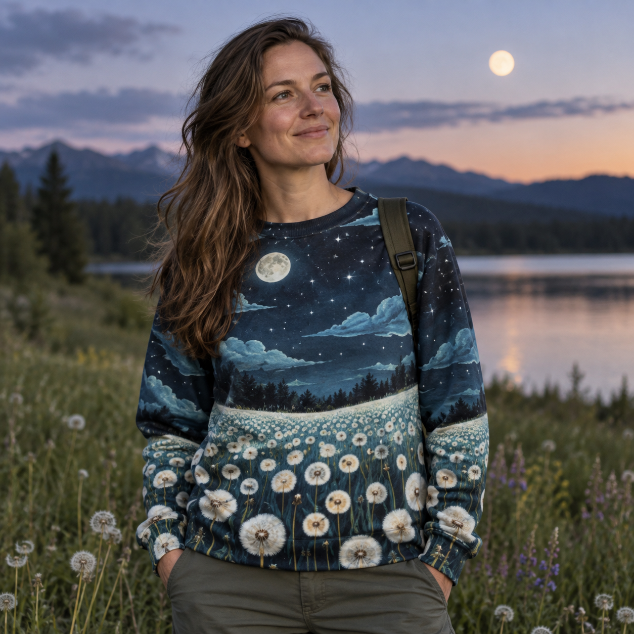 Moonlit Dandelion Meadow Dreamscape Premium Pure Cotton Long Sleeves