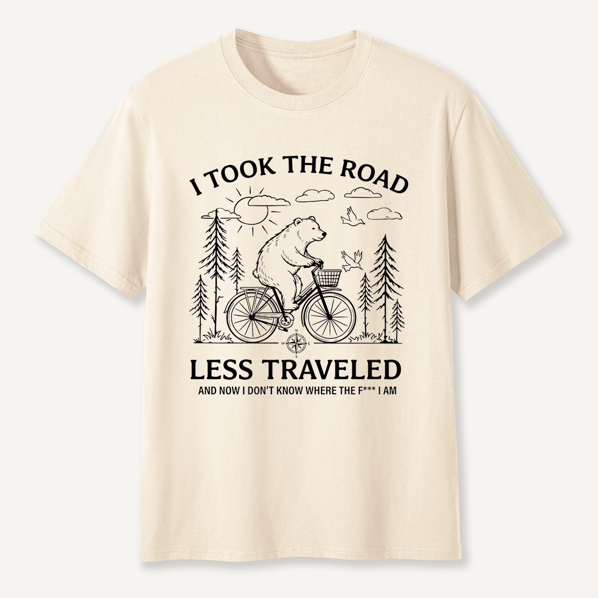 Bear Road Less Traveled Cycling Humor T-Shirt