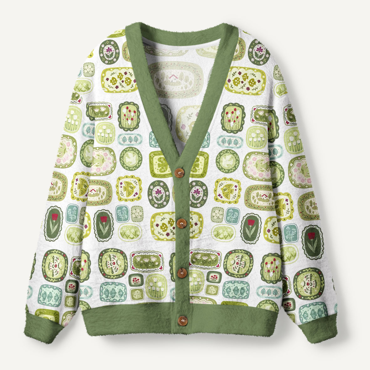 Sage Green Floral Butterflies Cottagecore Collage Ugly Cardigan Sweaters