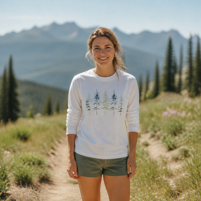 Minimal Pine Forest Silhouette  Long Sleeve T-Shirt