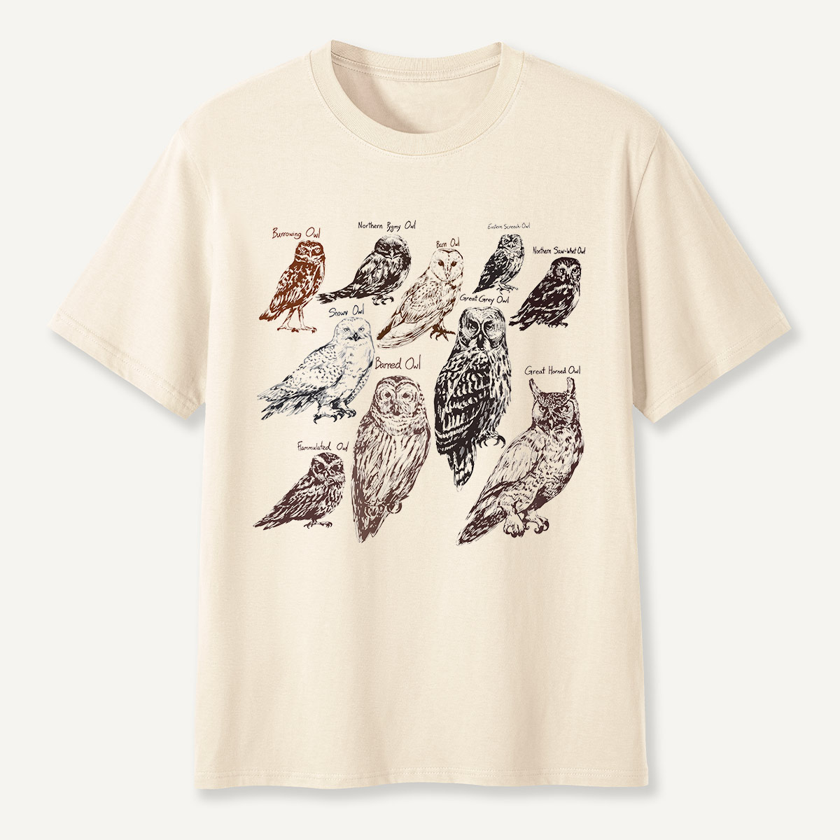 Illustrated Owl Species Nature T-Shirt