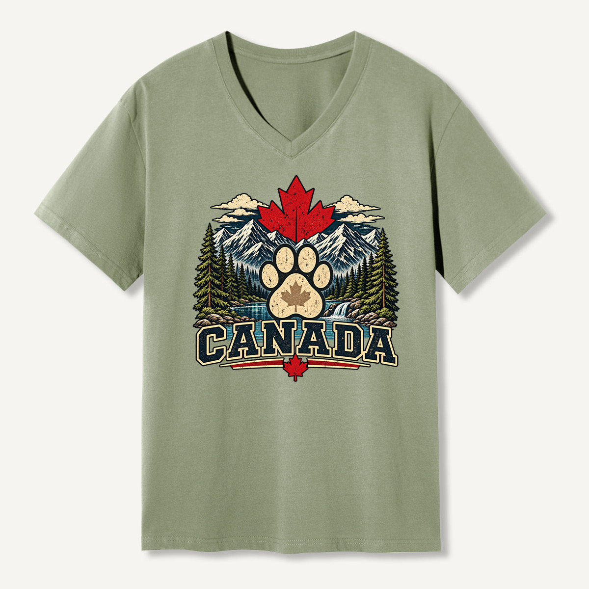 Canada Mountain Paw Wilderness V-neck T-Shirt