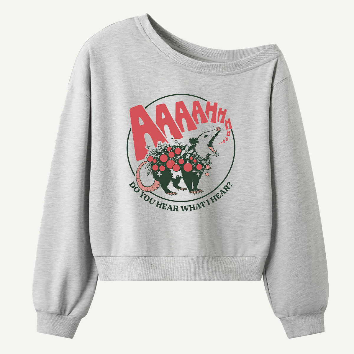 Aaaaaa Festive Opossum Panic Women Off Shoulder Sweatshirt