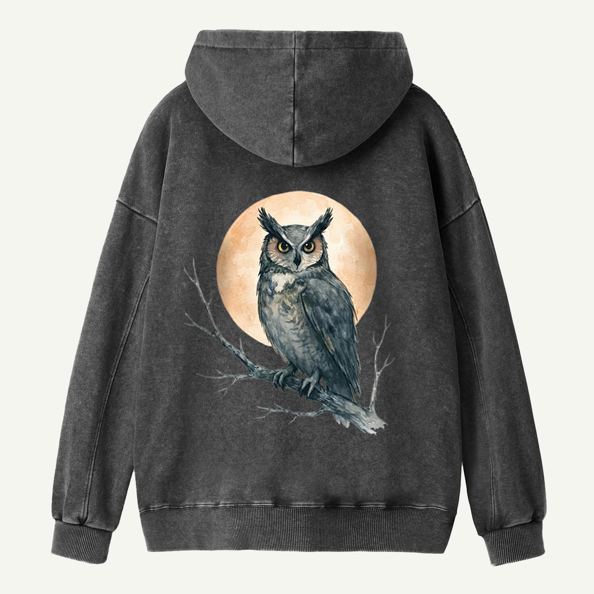 Twilight Owl Back Printed Washed Hoodie