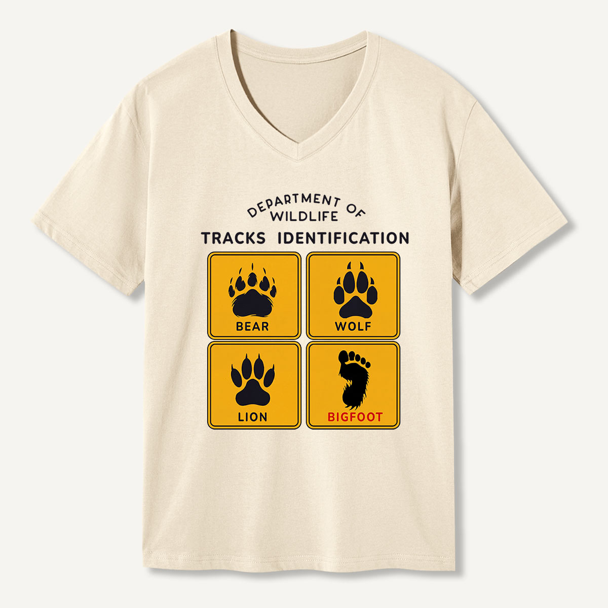 Department of Wildlife Tracks Identification Bear Wolf Lion Cryptids   V-neck T-Shirt