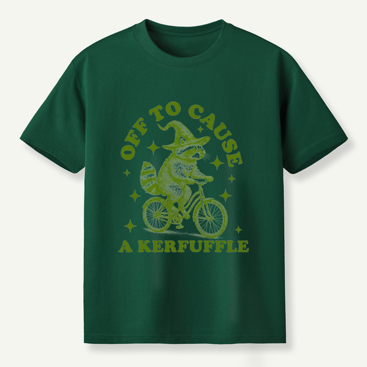 Off To Cause A Kerfuffle Raccoon Witch Bicycle T-Shirt