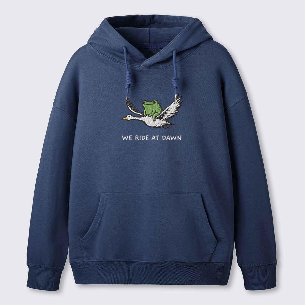 Crane and Frog Nature Duo Embroidered Cotton Hoodie