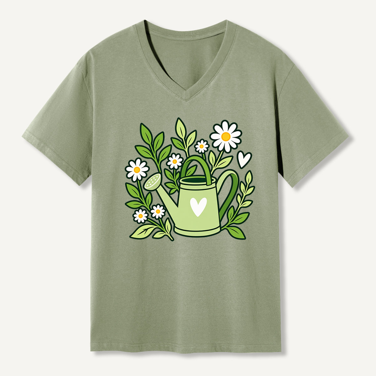 Daisy Watering Can Garden Graphic V-neck T-Shirt
