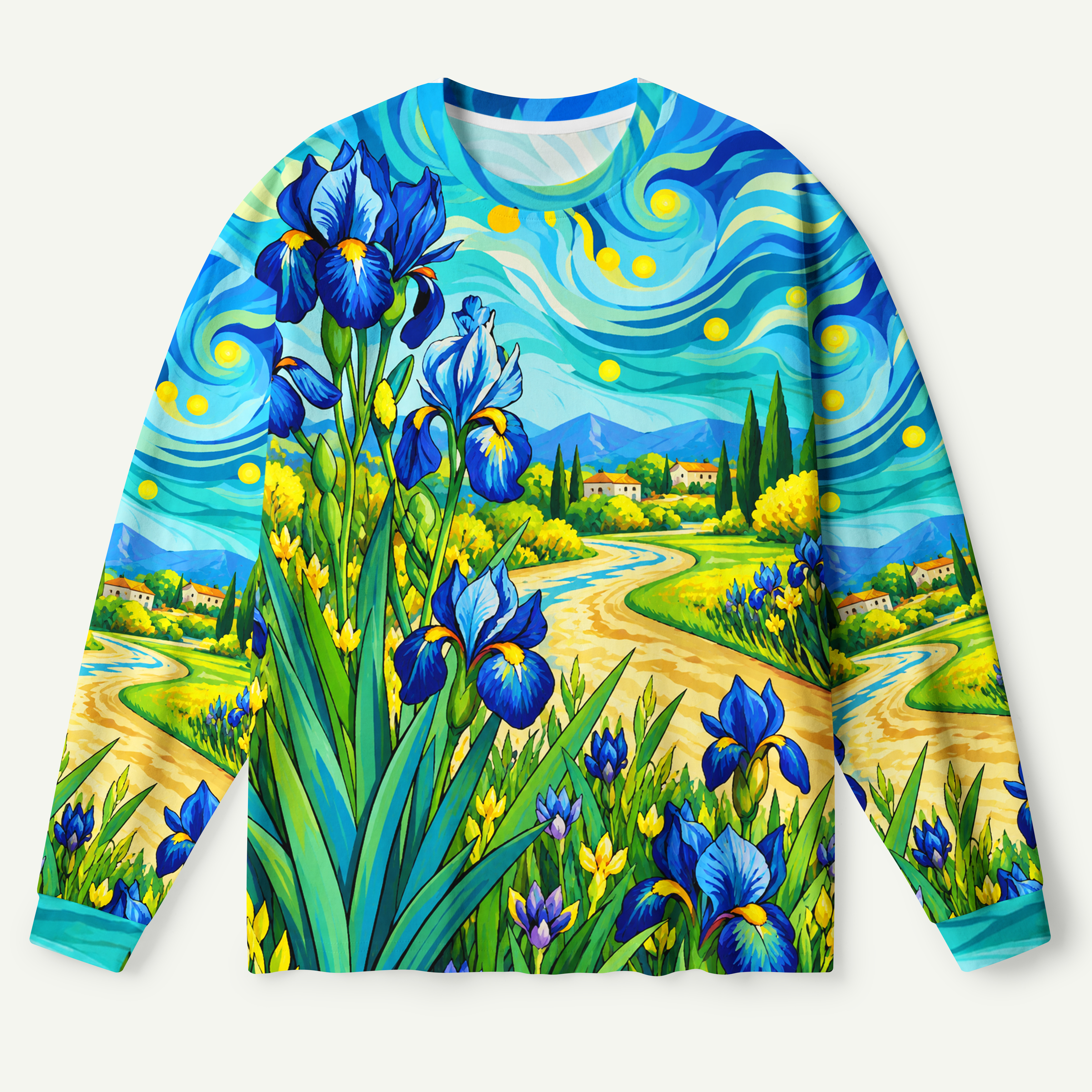 Iris Garden Path Landscape Premium Pure Cotton Long Sleeves