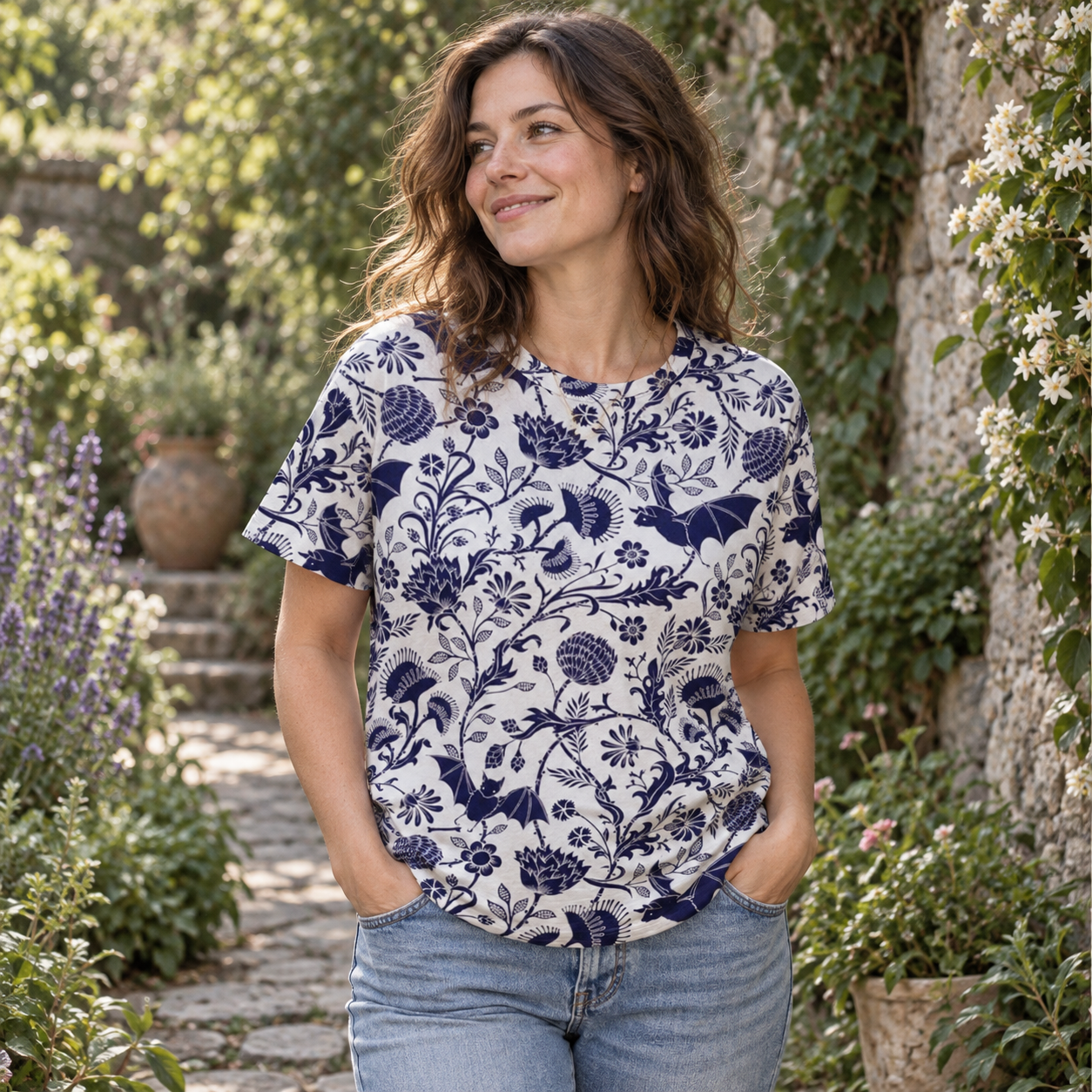 Indigo Woodland Toile Premium Pure Cotton Tee