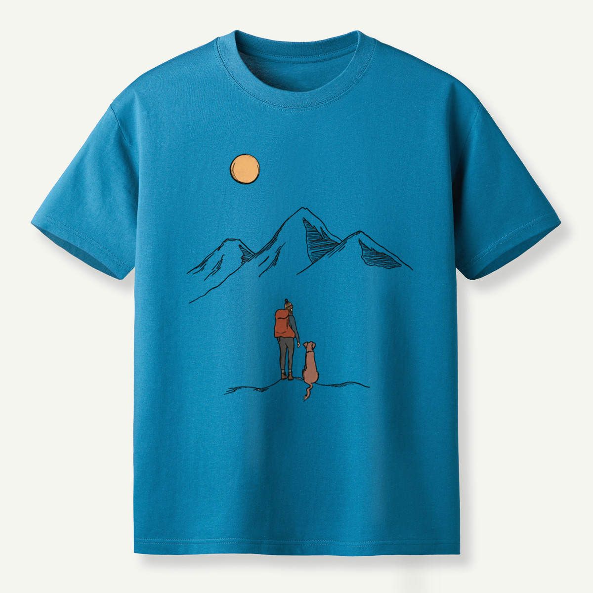 Moonlit Hiker And Dog Mountain Journey T-Shirt