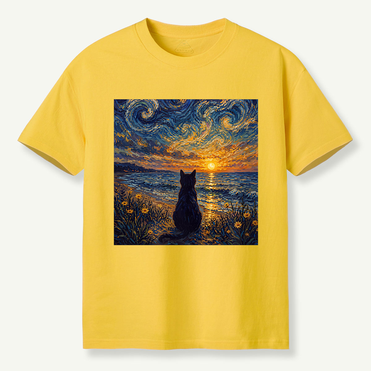 Starry Night Sunset Cat Seaside T-Shirt