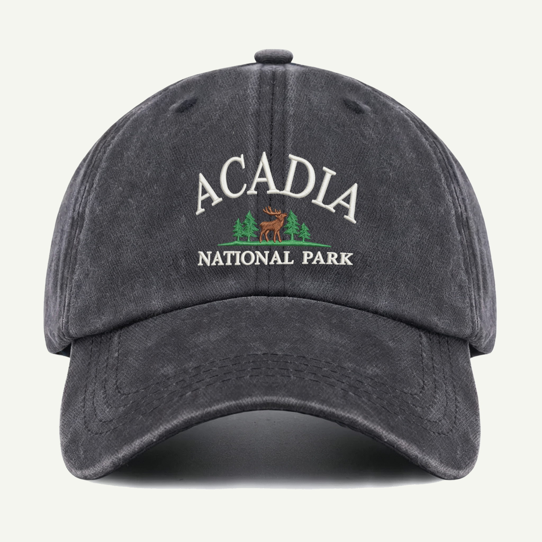 Acadia National Park Moose Forest Washed Embroidered Hat