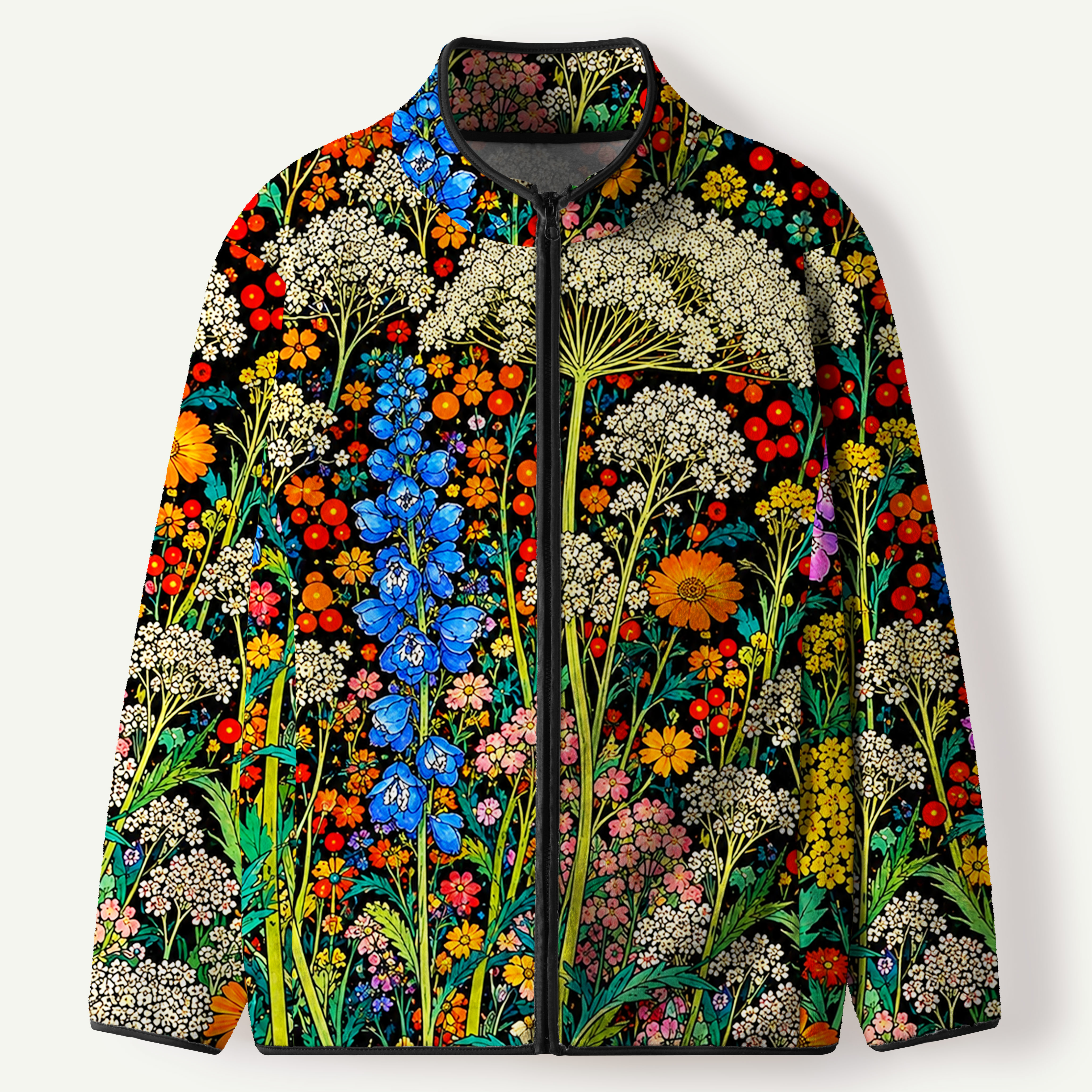 Colorful Wildflower Botanical Garden Women's Flannel Zip Front Cardigan