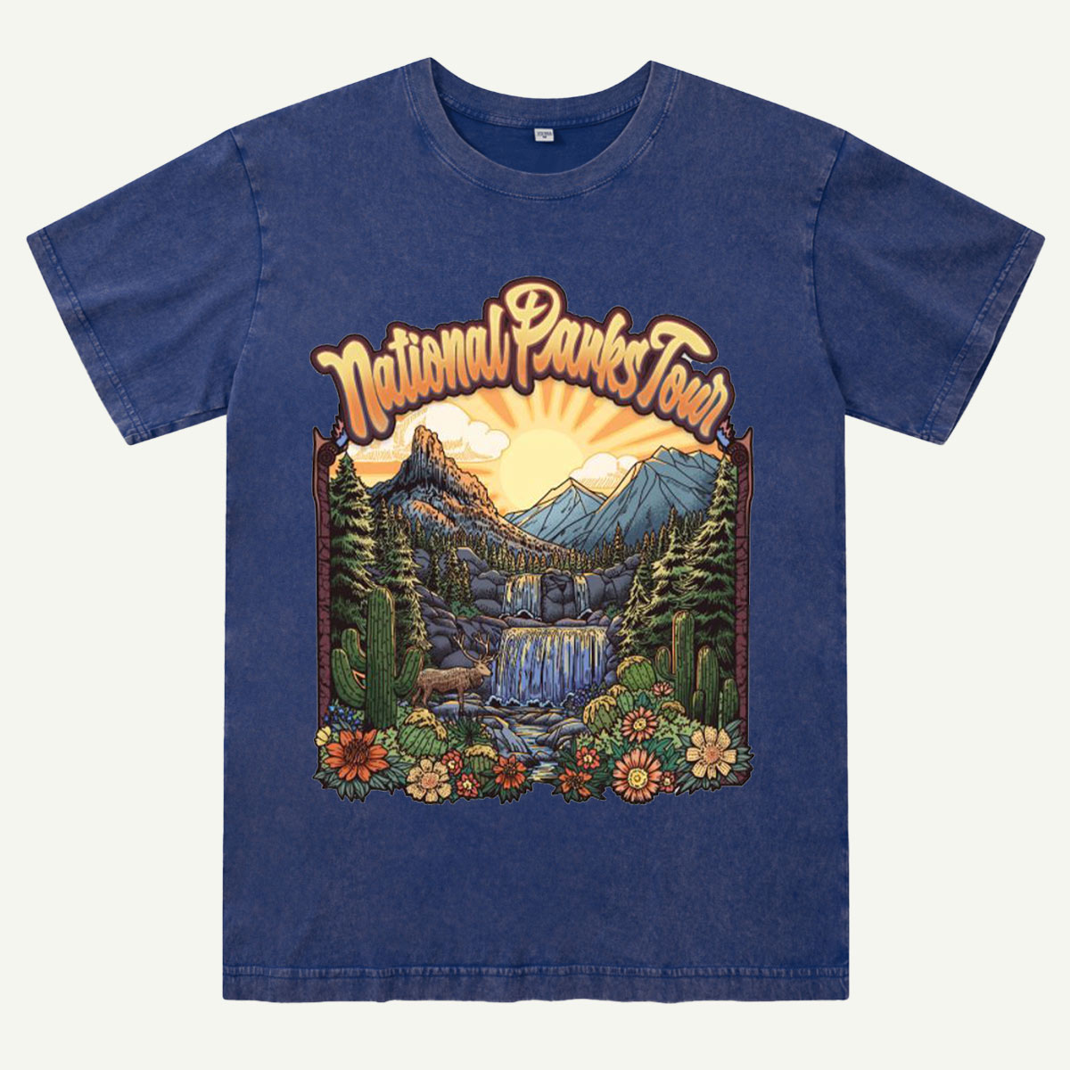 Mountain Waterfall Scenic Landscape National Parks Washed T-Shirt
