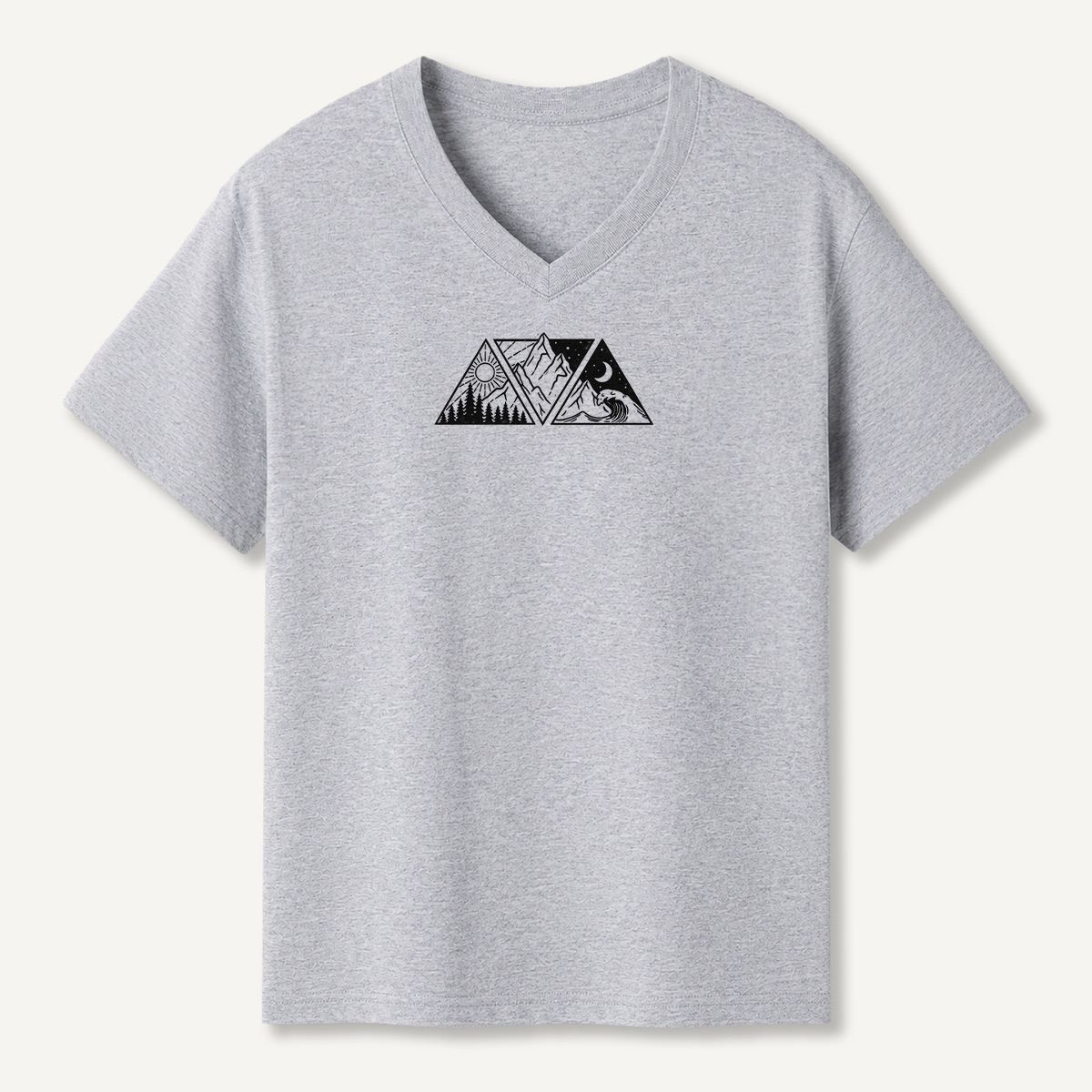 Minimal Mountain Sun And Moon Landscape V-neck T-Shirt
