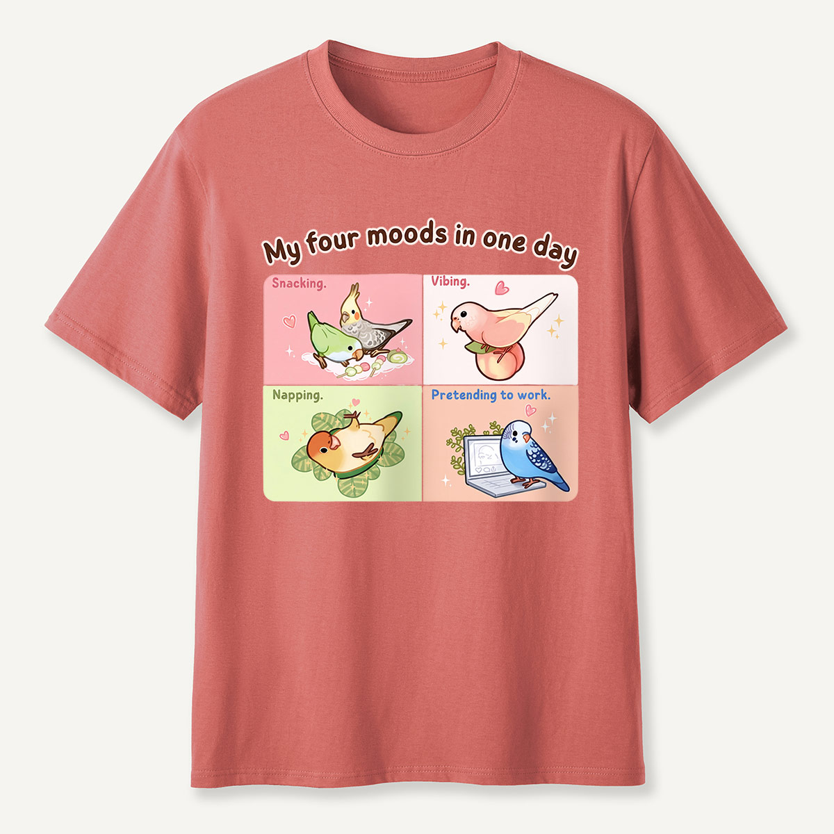 My Four Moods in One Day Cute Bird Cartoon T-Shirt
