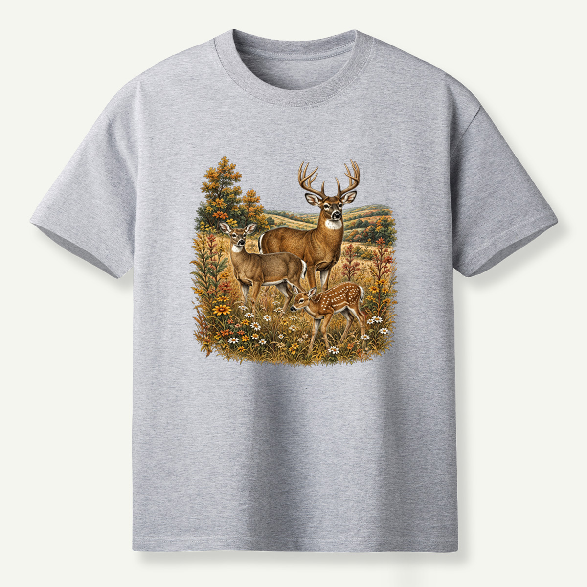 Autumn Deer Family Meadow Scene T-Shirt